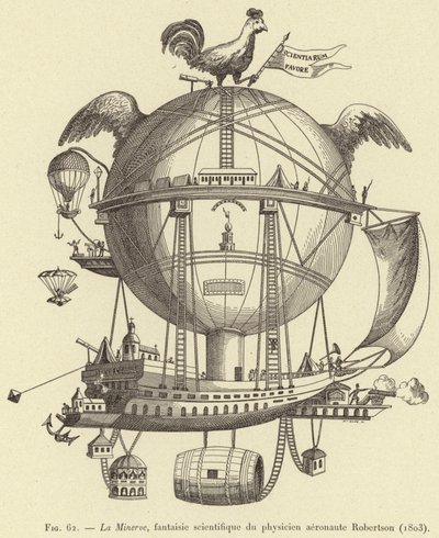 La Minerve, wetenschappelijke fantasie van de fysicus aeronaut Robertson (1803) door French School